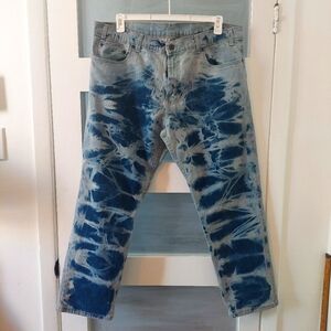 Rework Kirkland Straight Denim Jeans Acid 38 40 X 28 Distressed Punk